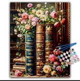 نقاشی شماره دار ۴۰ در ۵۰ بومی طرح کتاب و گل های رنگی